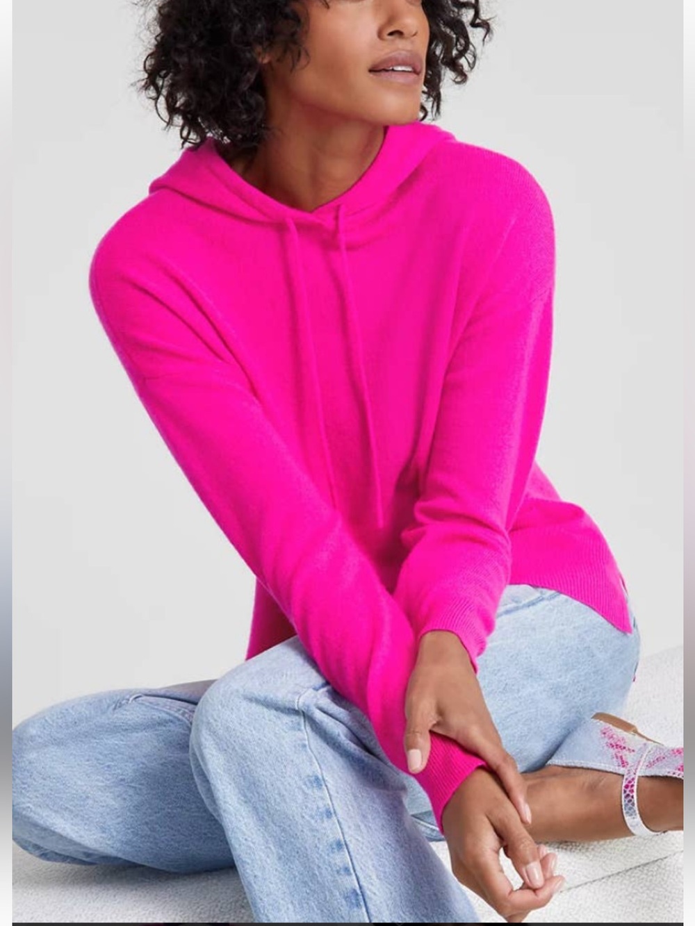 Charter Club women’s 100% cashmere Hot Pink Hooded Pullover Sweatshirt. XS
